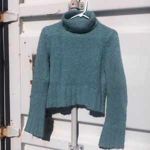 Free People Crop turquoise mohair turtleneck sweater in Medium